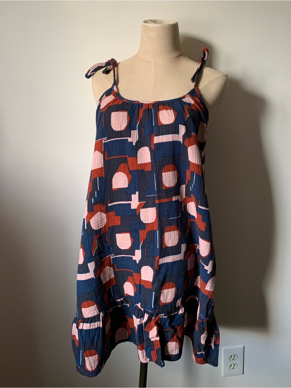 Madewell Lightestspun Tie-Strap Cover Up Dress Retro Geometric Print